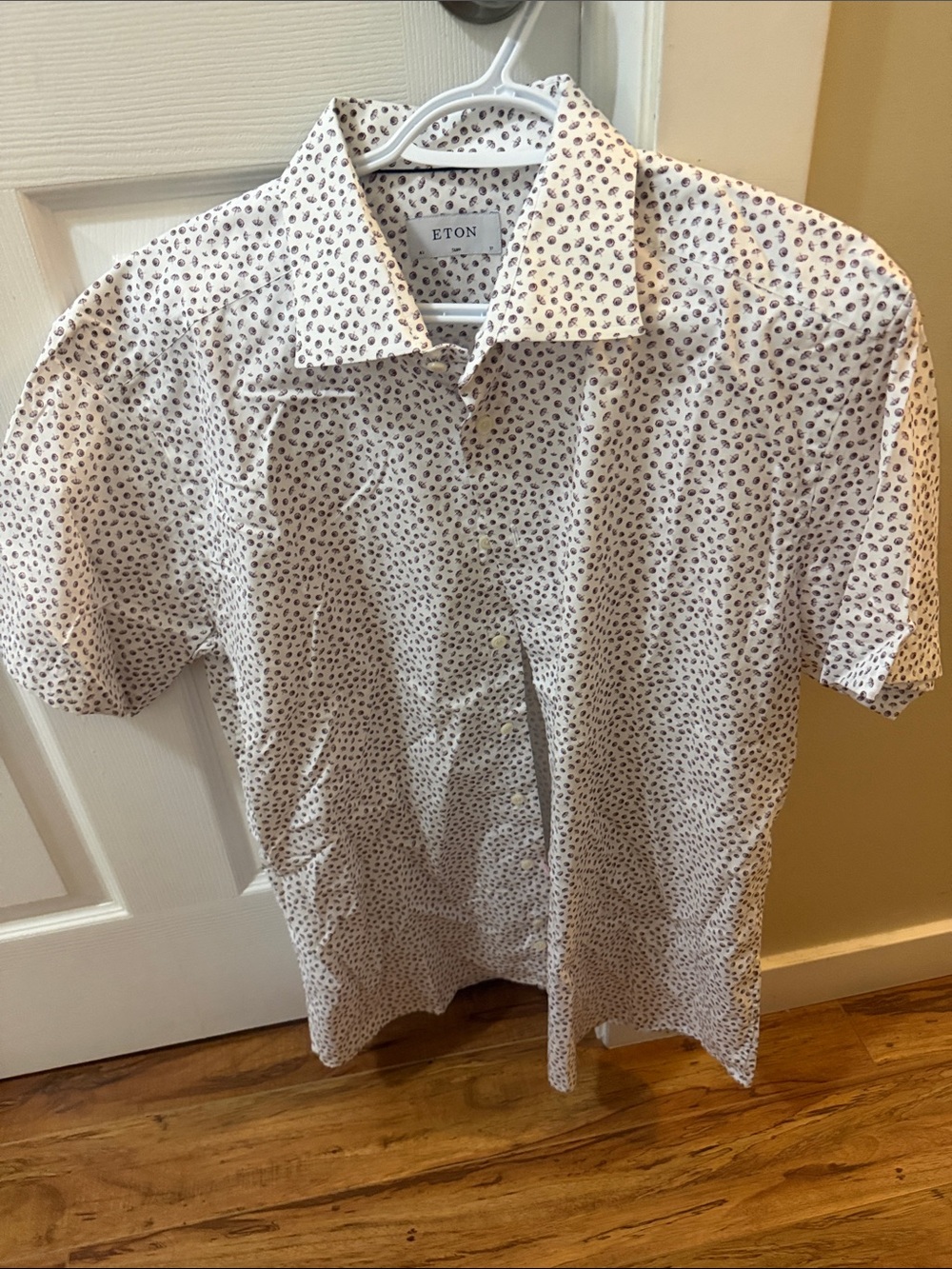 Eton White Short-Sleeve Button-Down Shirt with Navy Dot Print